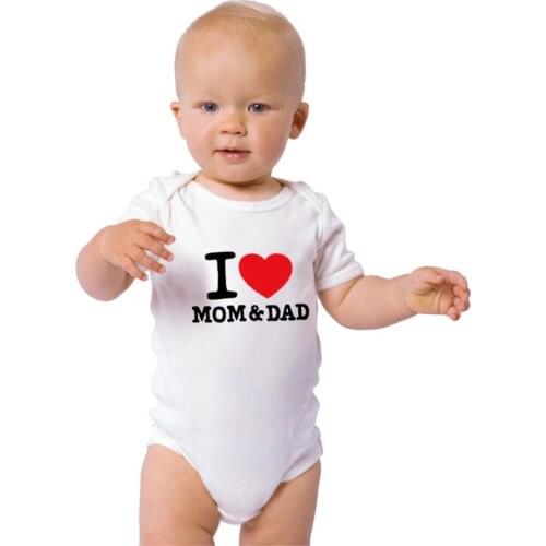 Newborn Baby Clothes Short Sleeve Girl Boy Clothing I Love Mom and Dad Design Cotton Rompers de bebe Costumes White