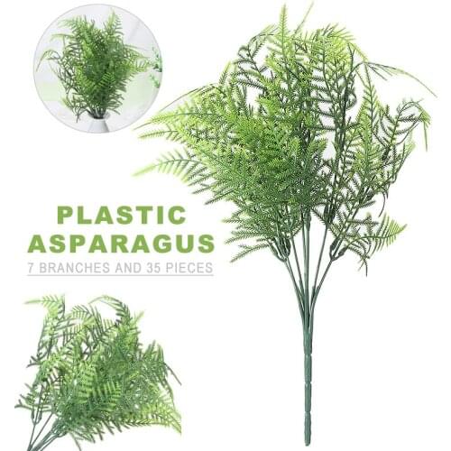 7 Stems Plastic Asparagus Persian Grass Green Artificial Asparagus Plant Water Plants 33~35cm For Home Wedding Garden Decor