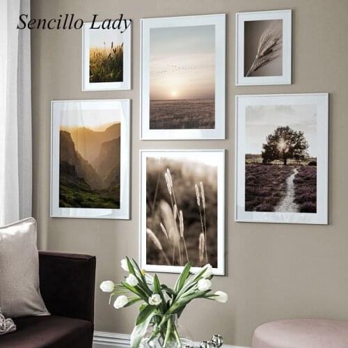 Sunset Nature Landscape Scandinavia Poster Nordic Sunrise Grass Canvas Painting Art Print Decorative Picture Home Wall Decor