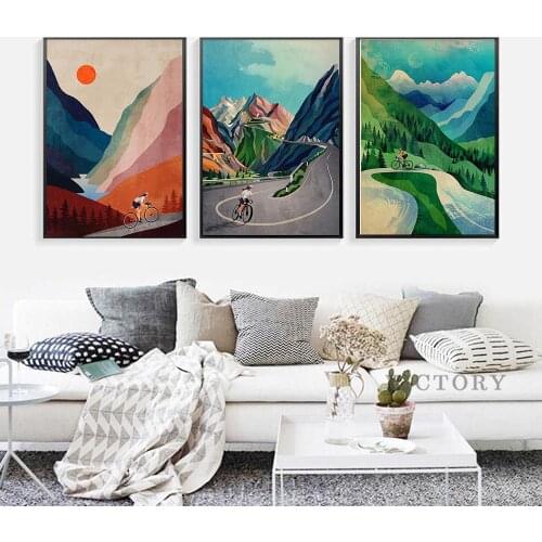 Prints Bicycle Art Cycling Ascending In Mountains Canvas Painting Abstract Watercolor Wall Art Pictures Bike Posters Room Decor