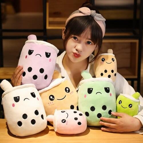 Real-life Flip Bubble Tea Plush Toy Stuffed Food Milk Tea Soft Doll Boba Fruit Tea Cup Pillow Cushion Kids Toys Birthday Gift