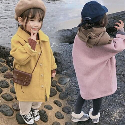 Woolen Girls Babys Kids Coat Jacket 2021 New Warm Thicken Winter Autumn Cotton Pocket Long Buttons Outerwear Childrens Clothin
