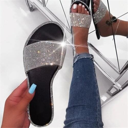 2021 Summer Women Crystal Slippers Glitter Flat Soft Bling Female Candy Color Flip Flops Indoor Ladies Slides Hot Beach Shoes