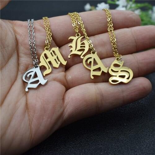 Old English Custom Capital Initial A-Z Letter Pendant Necklace For Women Men Vintage Font Necklace Fashion Jewelry