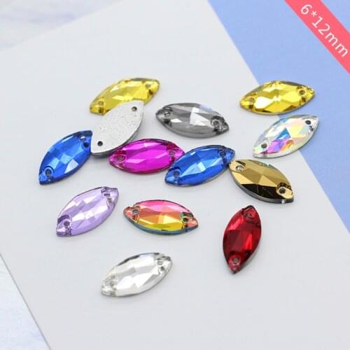 72p 6x12mm navette sewing glass stone flatback Sew On crystal rhinestone jewels 2-Holes button beads Gem DIY Garment accessories