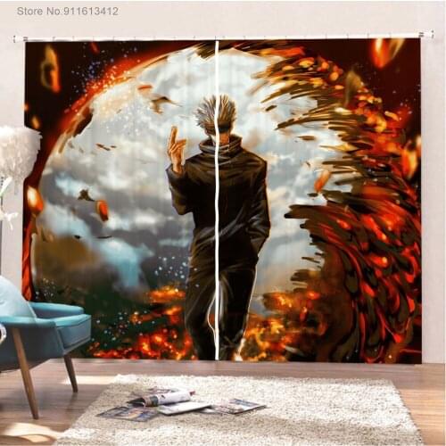 Jujutsu Kaisen Blackout Curtain 3D Print for Living Room Window Drapes 2 Panels Cartoon Japan Anime Window Treatments Decoration