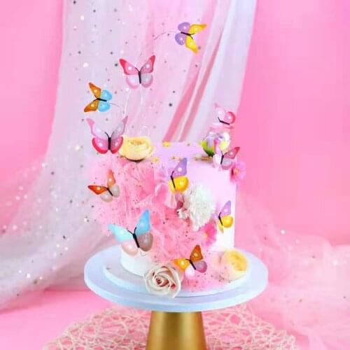 11PCS/lot Butterfly Chiffon Valentines Day Cake Topper Butterfly Birthday Cake Topper for Birthday Party Baking Cake Decoration