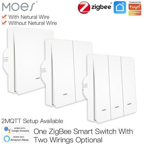 Moes Tuya ZigBee Smart Light Switch No Neutral Wire No Capacitor Needed Smart Life 2/3 Way Works with Alexa Google Home 2mqtt