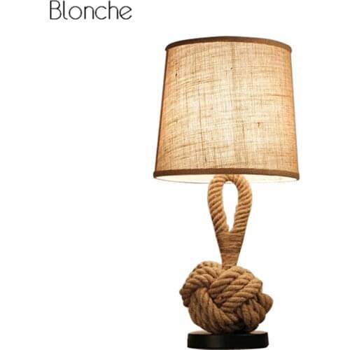 Vintage Hemp Rope Led Desk Lamp Fabric Lampshade Table Light for Living Room Bedroom Bedside Reading Indoor Lighting Fixtures
