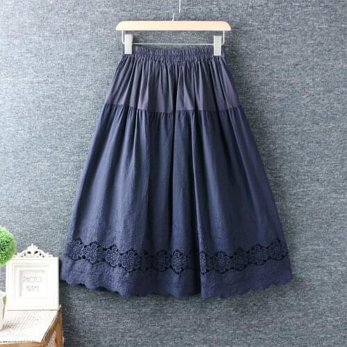 2020 New Autumn Skirt Japan Style Fresh Elastic Waist Hollow Embroidery Cotton Loose Skirt Women