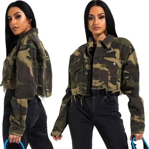 Women Long Sleeve Camouflage Print Coats Fashion Casual All-match Short Jackets Safari Style Turn-down Collar Coats Streetwear