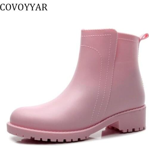 COVOYYAR Womens Ankle Rain Boots Rubber Shoes 2021 Fashion Jelly Booties Waterproof Slip-on Shoes Woman Casual Shoes WBS4115