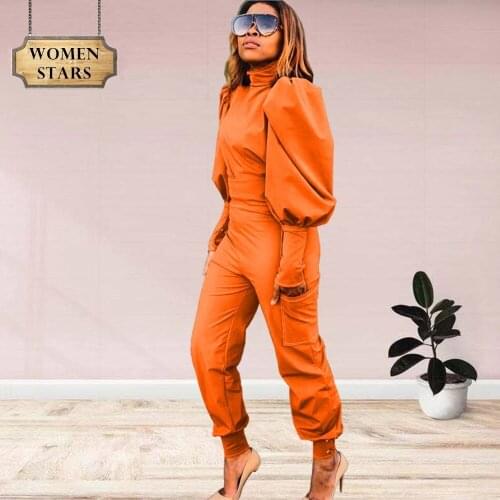 Two Pieces Sets Women Outfits Tracksuit Women Puff Sleeve Crop Top Elastic Waist Cargo Pants Fall Clothes Wholesale Dropshipping