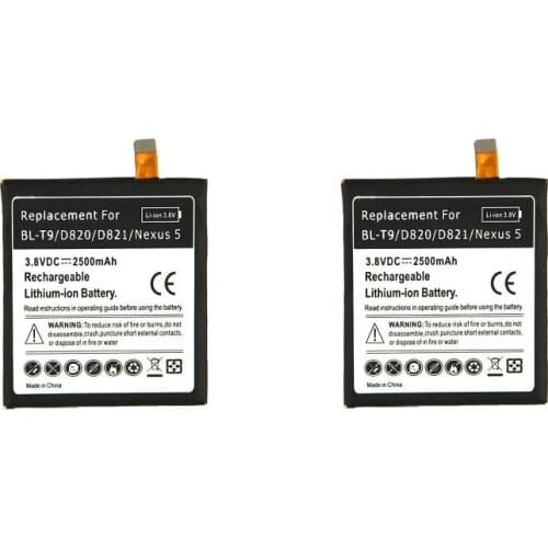 2pcs/lot 2500mAh Replacement Li-ion Battery For LG Google Nexus 5 E980 D820 D821 BL-T9 BLT9 BL T9