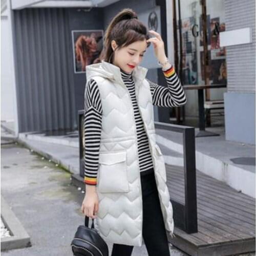 2020 Women Winter Vest Casual Hooded Long Waistcoat Plus Size M-3XL Vest Parka Cotton Padded Jacket Sleeveless Warm Thick Coats