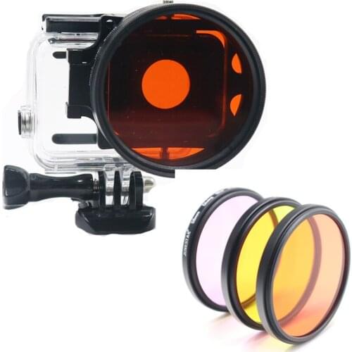 3 Color filter for GoPro Hero 6 5 7 waterproof case red yellow purple + ring adapter