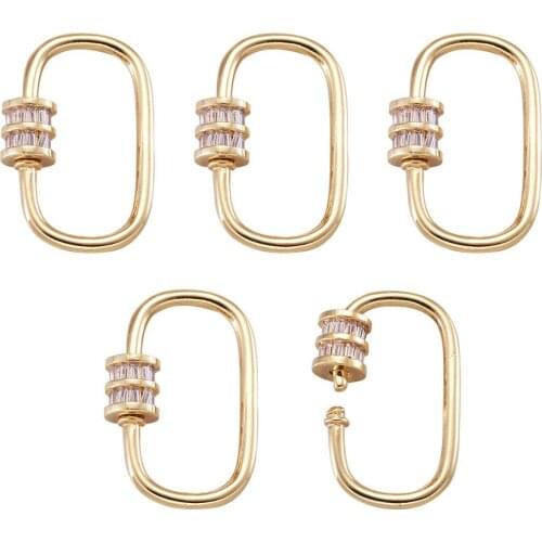 5Pcs Brass Micro Pave Cubic Zirconia Screw Carabiner Lock Charms Pendants for Necklaces Bracelet Jewelry Making Accessories