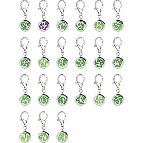 English Letters 25mm diffuser locket key ring 316L stainless steel aromatherapy locket keychain fit pet collar