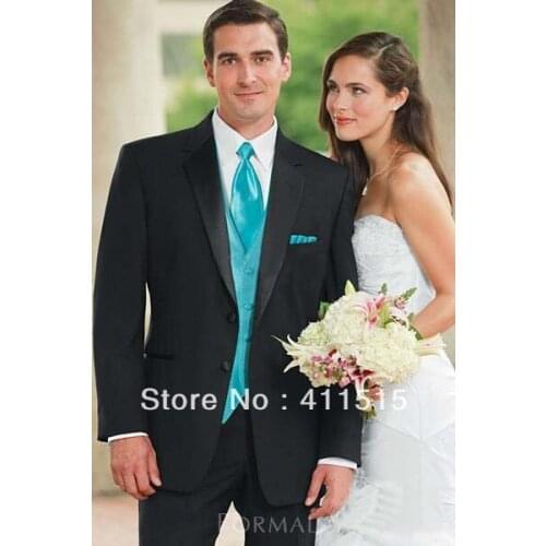 FREE SHIPPING\custom tuxedo\Black Notch Lapel Groom wear dress Groomsmen Men Wedding Suits Best man Suits