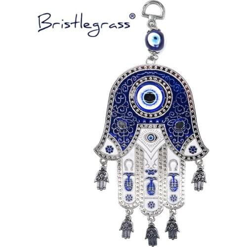 BRISTLEGRASS Turkish Blue Evil Eye Floral Hamsa Hand Amulets Lucky Charm Wall Hanging Pendant Pendulum Blessing Protection Decor