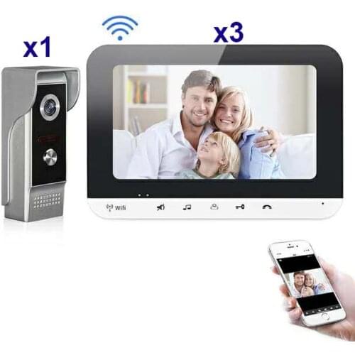 New Arrival Home Security Audio Door Phone WIFI Digital 7" Video intercom Doorbell for villa 1camera+3monitors