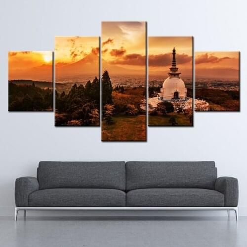 HD Prints Canvas Wall Art Living Room Home Decor Pictures 5 Pieces Cityscape with sunset Wallpaper Paintings Posters Framework