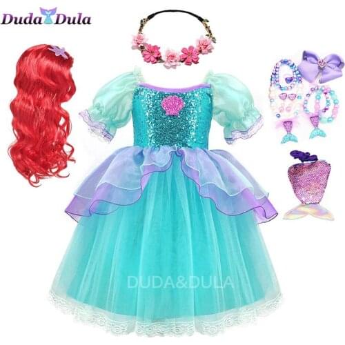 Girls Little Mermaid Ariel Princess Dress Cosplay Costumes For Kids Baby Girl Mermaid Dress Up Sets Children Halloween Clothing