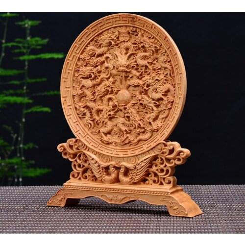 Wood carving dragon, nine dragon play beads, wood crafts gifts Home desktop decoration office ornaments (A1024)