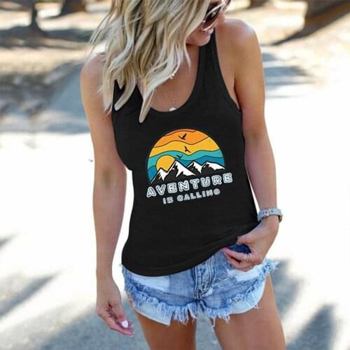 Funny Summer Woman Tank Tops Round Neck Loose Plus Size Vest for Female Aventure Is Calling Printed Women Tank Top Sleeveless