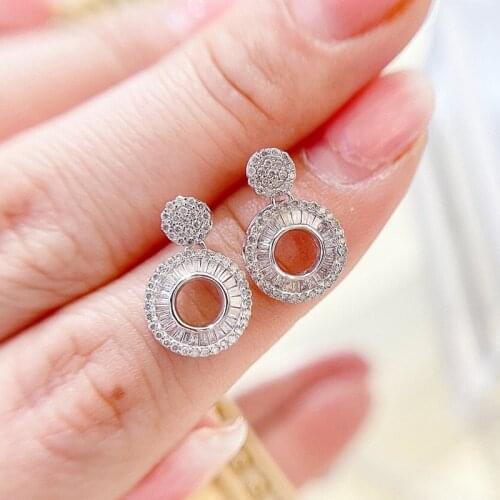 Aazuo 18K Jewelry Set White Gold Real Diamond Round Shape Earring Gift For Women Engagement Party Au750