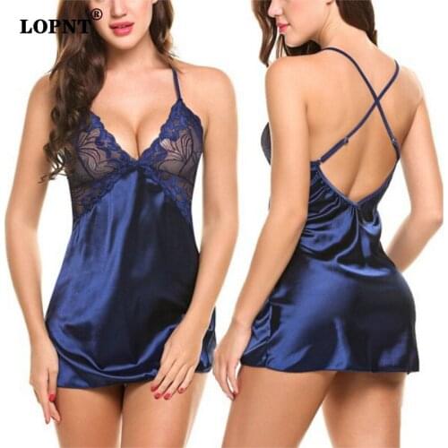 LOPNT New Womens Sleepwear Plus Size Nightdress Lingerie Sexy V-Neck Nightgrown Comfortable Homewear Backless Satin Nightwear