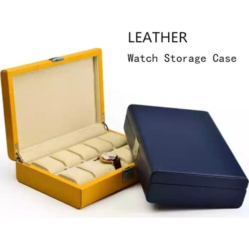 New 10 Slots PU Leather Watch Storage Cases With Lock Blue Mens Mechanical Watch Display Box Jewelry Gift Case W072