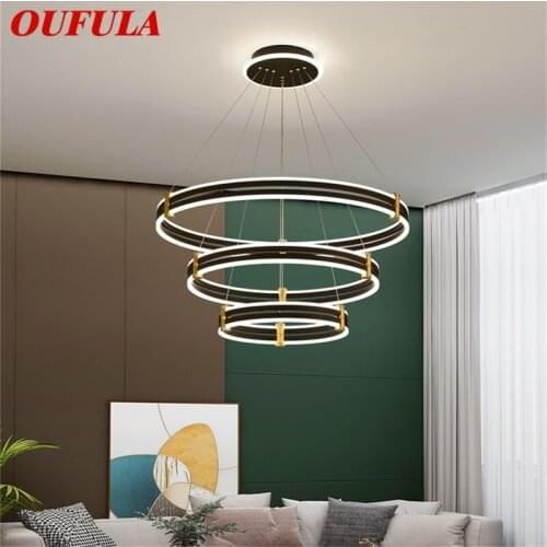 OUFULA Nordic Pendant Lights Contemporary Black Luxury Round LED Lamp Fixture For Home Decoration