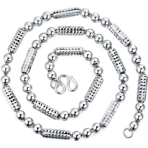 Genuine Solid Silver Necklace 925 Sterling Silver Hexagonal Bead Necklace Mens Charm Jewelry