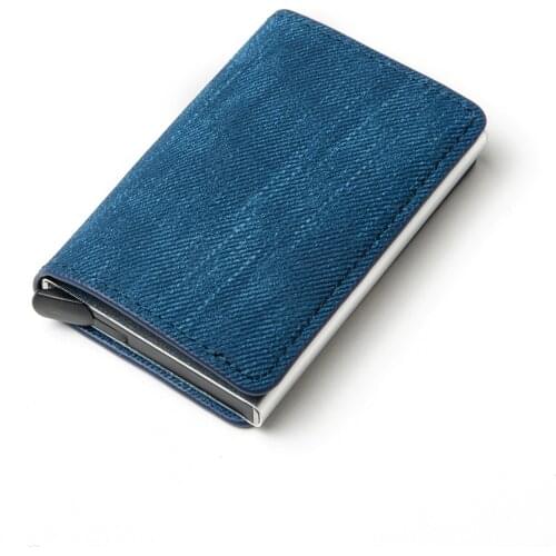 Bycobecy Denim Card Holder RFID Blocking Card Holder Anti-theft Clutch Single Box Men Women Wallet Business Pop-up Metal ID Case