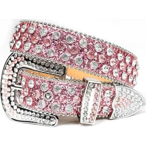 New Luxury Designer Belts Crystal Belt Diamond Buckle Chic Western Cowboy Style Pink Rhinestones Belts For Women Ceinture Homme