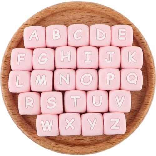 Sunrony 10pcs 12MM Silicone Pink Letter Chew Beads Pendant Jewelry Making DIY For Teething Necklace BPA Free Food Grade
