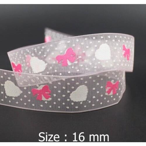 [Uber ribbon] 10Y 5/8" (16mm) Fancy Organza Ribbons With Bow Printed Sheer Gift Packing Ribbon