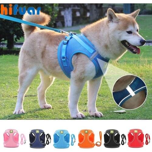 Dog Harness with Leash Summer Pet Adjustable Reflective Vest Walking Lead for Puppy Polyester Mesh Harness for Small Medium Dog
