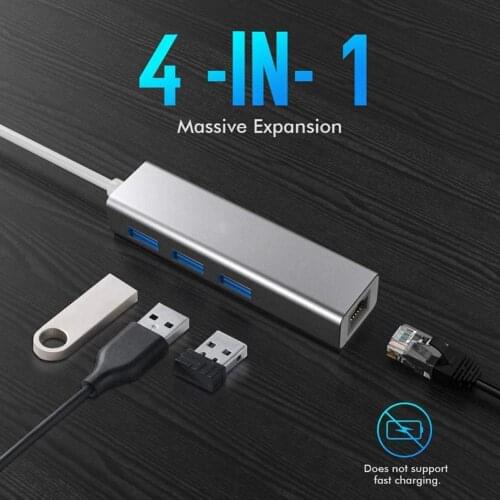 USB3.0 Wire Hub LED Indicator Design Strong Heat Dissipation 4-in-1 Widely Compatible USB Hub for Computer