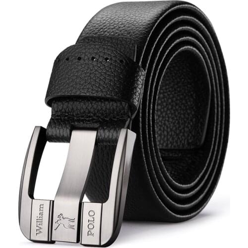 WilliamPolo Mens Black Pin Buckle Leather Belt Mens Business Casual Belt 18248-49p