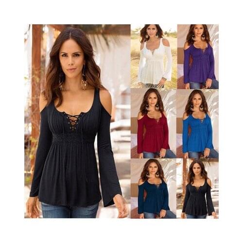 Spring Summer Autumn Women T Shirt Sexy Hollow Out long Sleeve Casual Off Shoulder Women Soild Slim Cotton T-shirt plus size 5xl