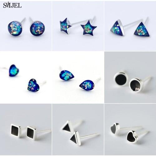 SMJEL Black Blue Geometric Stud Earrings For Women Cute Lovely Heart Circle Triangle Statement Earring Korean Jewelry brincos