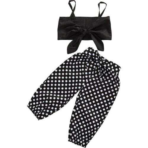 1-6Y Summer Infant Baby Girls Clothes Sets Polka Dot Bowknot Sleeveless Vest Tops+Pants 2pcs