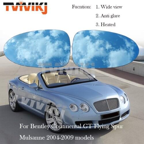 TVYVIKJ Side Rearview Mirror Blue Glass Lens For Bentley Continental GT Flying Spur Mulsanne 2004-2009 Wide View anti glare