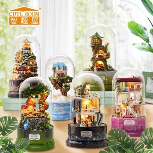 1pcs Music Dollhouse Rotating Booth Diy Dollhouse with Transparent Cover Music Box for Kids Christmas Gift P207
