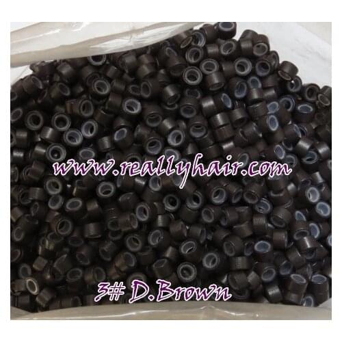 1000pcs/bottle silicon lined Micro Links Rings Beads Hair Feather Extensions 3# Dark brown