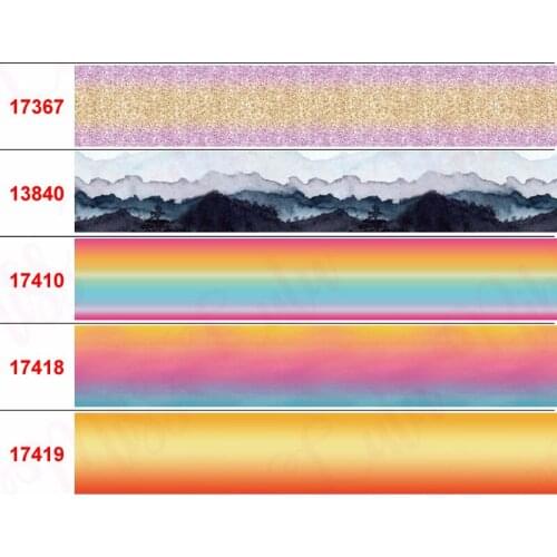 16mm-75mm Gradient Color Series Printed Grosgrain/Elastic Ribbon Watercolor Graffiti DIY Birthday Party Decor 50yards/roll