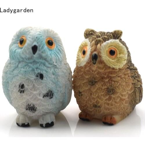 2PCS Cute Owls Animal Figurines Resin Miniatures Figurine Craft Bonsai Pots Home Fairy Garden Ornament Decoration Statues