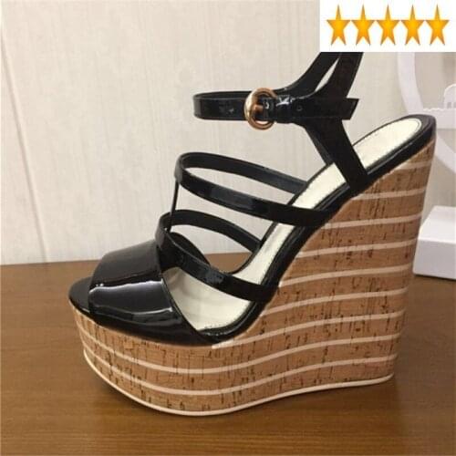 Women 2021 Quality Wedges Pumps High Heels Sandals Summer Shoes Genuine Leather Ladies Buckle Platform Sandal